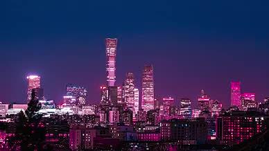 8K震撼延时北京国贸赛博朋克夜景灯光视频的预览图